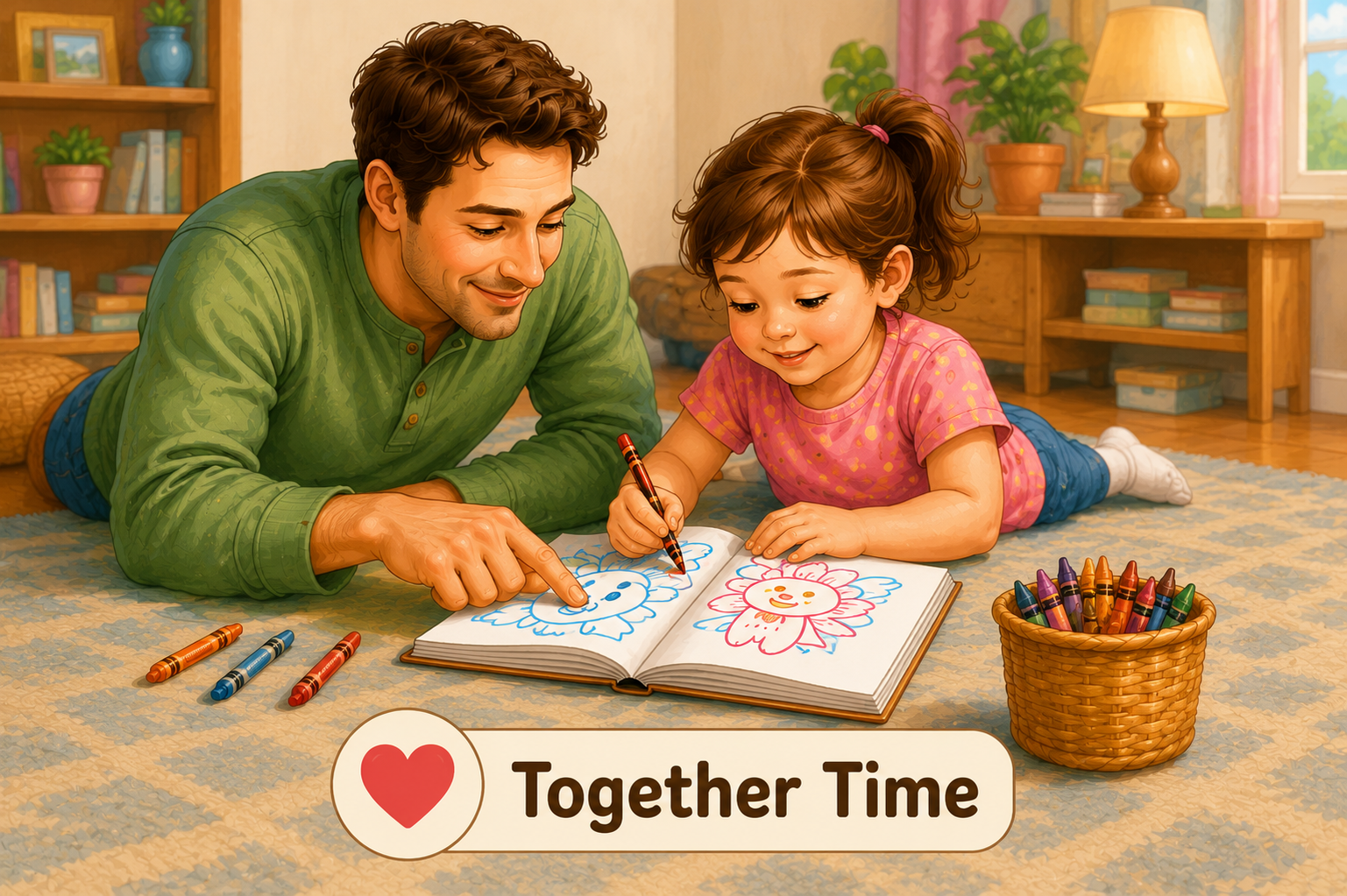 Parent and toddler coloring together
