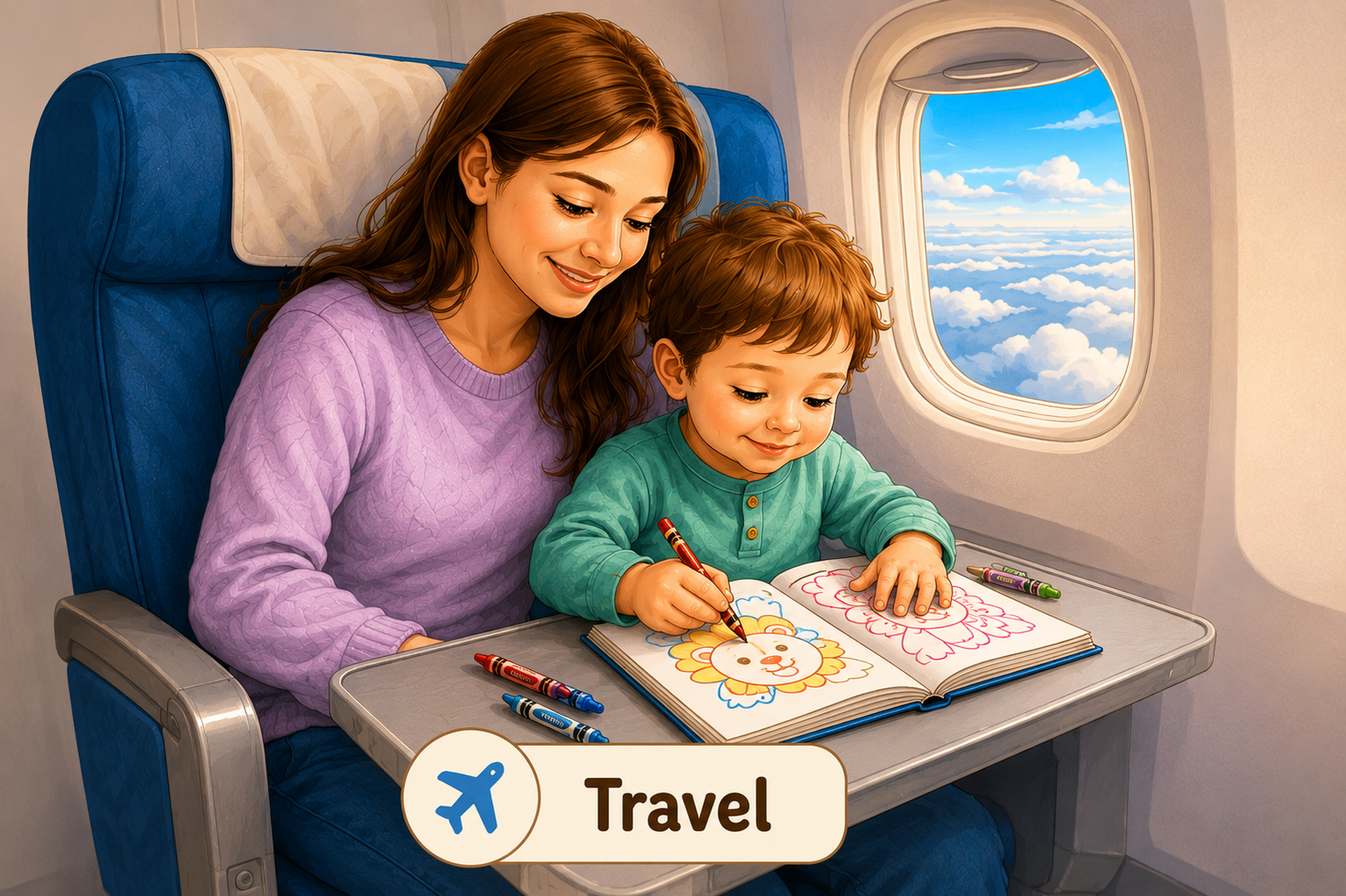 Toddler coloring during travel