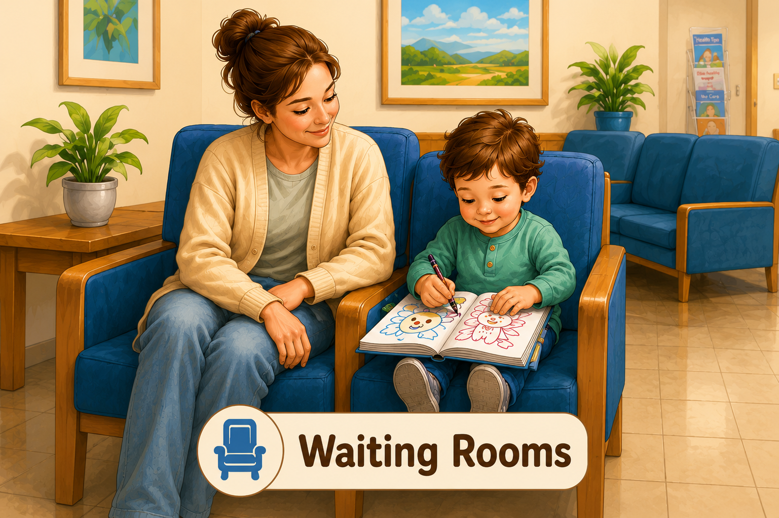 Toddler coloring in a waiting room